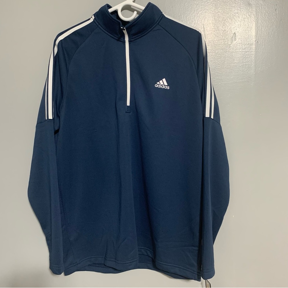 NEW Adidas Mens Golf Blue French Terry Quarter Zip Pullover Shirt Large MSRP $60